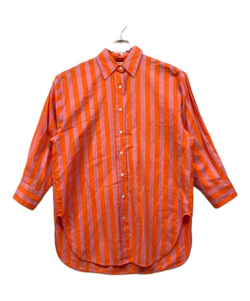 SZ Blockprints（エスゼットブロックプリント）SZ Blockprints (エスゼットブロックプリント) OVERSIZE STRIPE ピンク×オレンジ サイズ:Sの古着・服飾アイテム