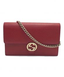 GUCCI（グッチ）の古着「インターロッキングG チェーンウォレット ショルダーバッグ」｜レッド