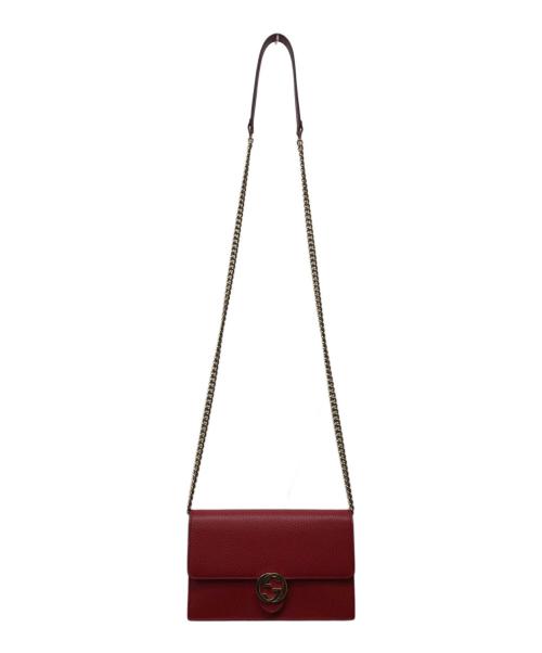 GUCCI（グッチ）GUCCI (グッチ) インターロッキングG チェーンウォレット ショルダーバッグ レッドの古着・服飾アイテム