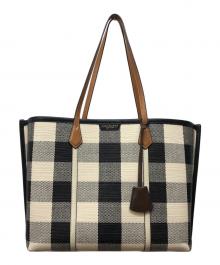 TORY BURCH（トリーバーチ）の古着「PERRY ギンガム トリプルコンパートメント」｜ホワイト×ブラック