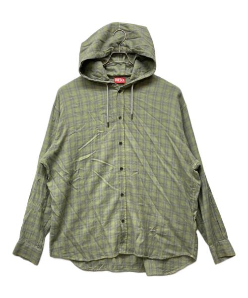 DIESEL（ディーゼル）DIESEL (ディーゼル) フード付きチェックシャツ グリーン サイズ:記載無し（実寸サイズをご確認ください）の古着・服飾アイテム