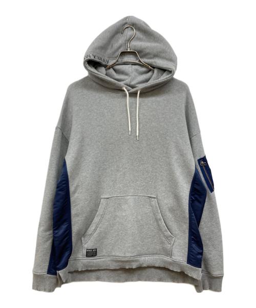 AVIREX（アヴィレックス）AVIREX (アヴィレックス) ナイロン切替フーディ グレー×ネイビー サイズ:2XLの古着・服飾アイテム