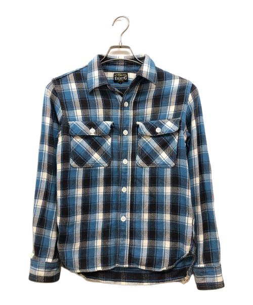 EIGHT G（エイトジー）EIGHT G (エイトジー) マチ付フランネルシャツ ブルー サイズ:Sの古着・服飾アイテム