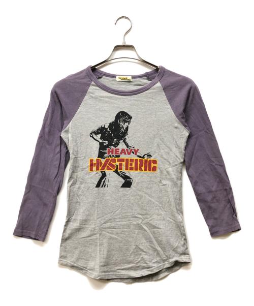 Hysteric Glamour（ヒステリックグラマー）Hysteric Glamour (ヒステリックグラマー) 7分袖カットソー パープル×グレー サイズ:FREEの古着・服飾アイテム