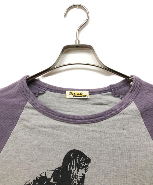 Hysteric Glamour（ヒステリックグラマー）Hysteric Glamour (ヒステリックグラマー) 7分袖カットソー パープル×グレー サイズ:FREEの古着・服飾アイテム