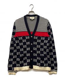 GUCCI（グッチ）の古着「GG Cotton Jacquard Striped Knit Cardigan」｜ネイビー