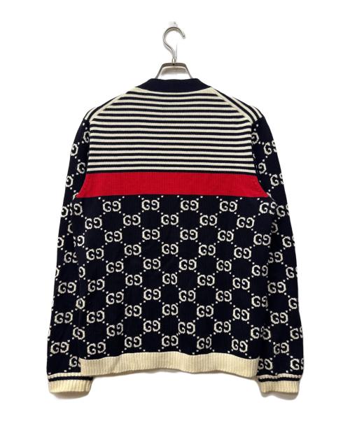 GUCCI（グッチ）GUCCI (グッチ) GG Cotton Jacquard Striped Knit Cardigan ネイビー サイズ:未記入の古着・服飾アイテム