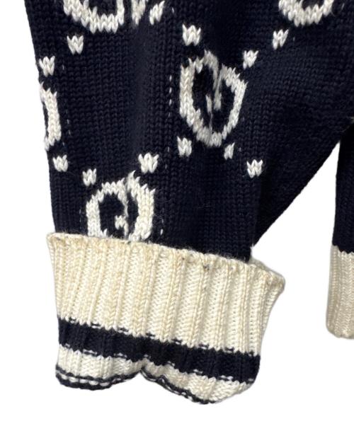 GUCCI（グッチ）GUCCI (グッチ) GG Cotton Jacquard Striped Knit Cardigan ネイビー サイズ:未記入の古着・服飾アイテム