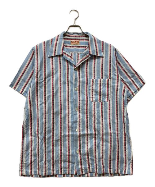 SUGAR CANE（シュガーケーン）SUGAR CANE (シュガーケーン) CANEHEART STRIPE OPEN SHIRT スカイブルー サイズ:XLの古着・服飾アイテム