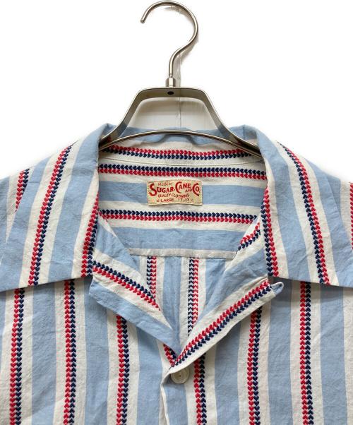 SUGAR CANE（シュガーケーン）SUGAR CANE (シュガーケーン) CANEHEART STRIPE OPEN SHIRT スカイブルー サイズ:XLの古着・服飾アイテム