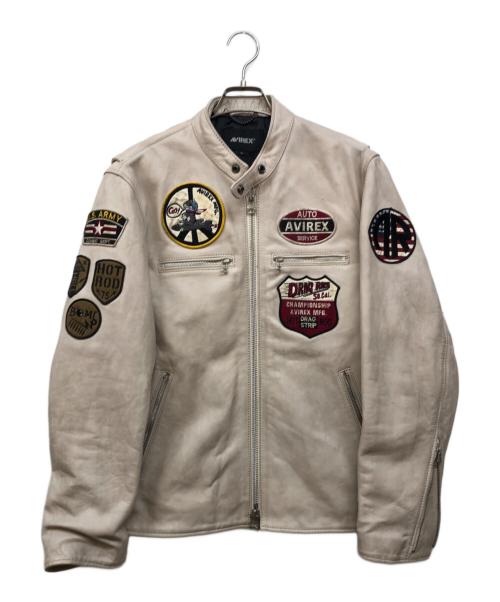 AVIREX（アヴィレックス）AVIREX (アヴィレックス) エイジドスタンドシングルライダースジャケット アイボリー サイズ:XLの古着・服飾アイテム