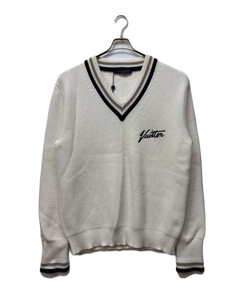 LOUIS VUITTON（ルイ ヴィトン）LOUIS VUITTON (ルイ ヴィトン) フロント刺繍チルデンニット ブラック×ホワイト サイズ:Mの古着・服飾アイテム
