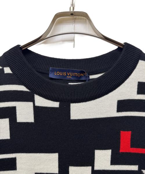 LOUIS VUITTON（ルイ ヴィトン）LOUIS VUITTON (ルイ ヴィトン) ロゴ総柄ウールニット ブラック×ホワイト サイズ:Lの古着・服飾アイテム