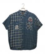 VANSON×WORSTバンソン×ワースト）の古着「コットンリネン半袖チェックシャツ」｜ネイビー