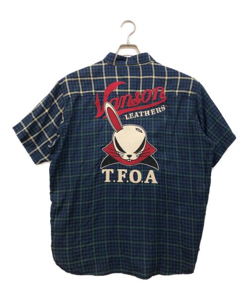 VANSON（バンソン）VANSON (バンソン) WORST (ワースト) コットンリネン半袖チェックシャツ ネイビー サイズ:XLの古着・服飾アイテム