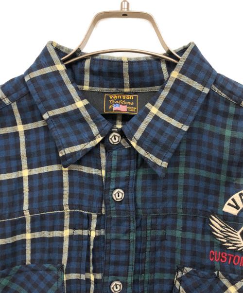 VANSON（バンソン）VANSON (バンソン) WORST (ワースト) コットンリネン半袖チェックシャツ ネイビー サイズ:XLの古着・服飾アイテム