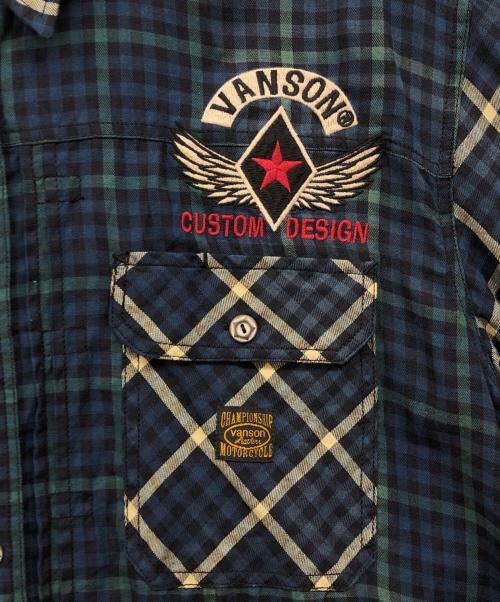 VANSON（バンソン）VANSON (バンソン) WORST (ワースト) コットンリネン半袖チェックシャツ ネイビー サイズ:XLの古着・服飾アイテム