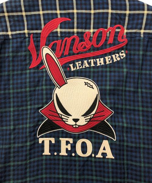 VANSON（バンソン）VANSON (バンソン) WORST (ワースト) コットンリネン半袖チェックシャツ ネイビー サイズ:XLの古着・服飾アイテム