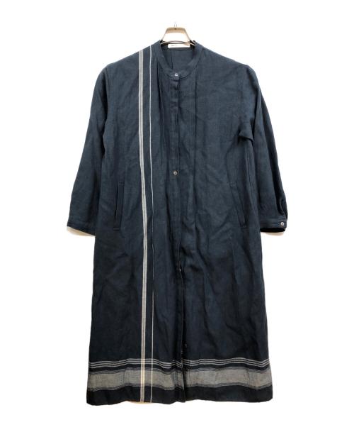 Conges payes（コンジェ ペイエ）Conges payes (コンジェ ペイエ) ウールリネン シャツワンピース ネイビー サイズ:Freeの古着・服飾アイテム