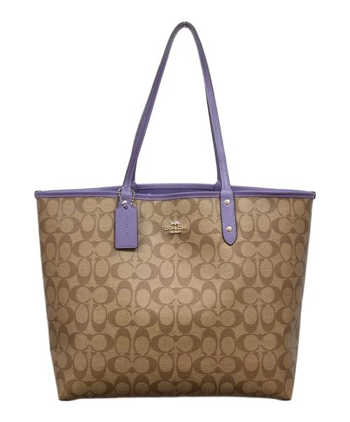 COACH（コーチ）COACH (コーチ) シグネチャー リバーシブルトートバッグ ブラウン×パープルの古着・服飾アイテム