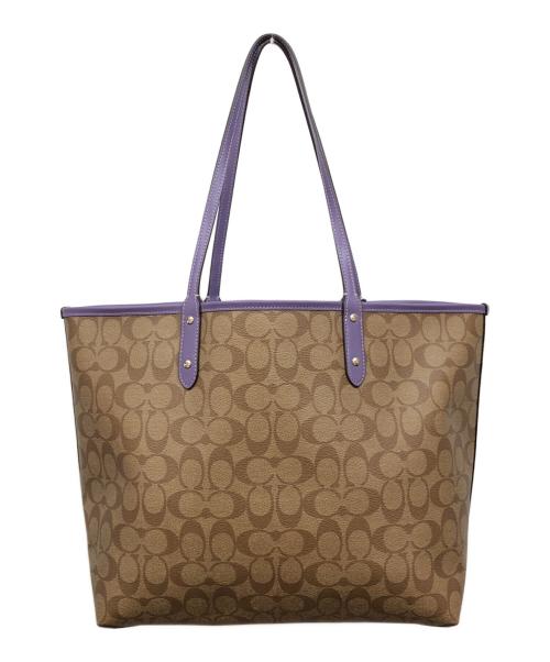 COACH（コーチ）COACH (コーチ) シグネチャー リバーシブルトートバッグ ブラウン×パープルの古着・服飾アイテム