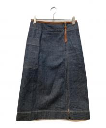 Pal'las Palace（パラスパレス）の古着「レザートリム ダブルジップデニムスカート」｜インディゴ×ブラウン