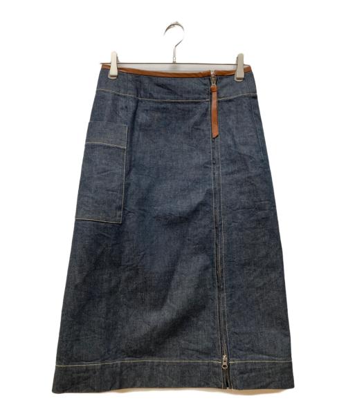 Pal'las Palace（パラスパレス）Pal'las Palace (パラスパレス) レザートリム ダブルジップデニムスカート インディゴ×ブラウン サイズ:２の古着・服飾アイテム