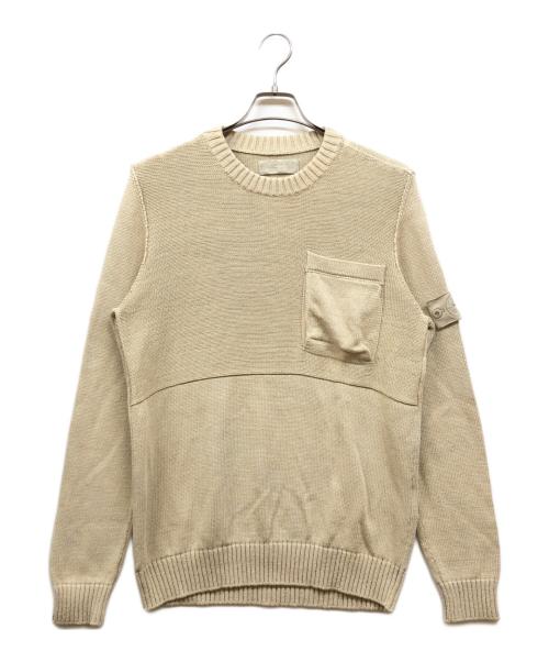 STONE ISLAND（ストーンアイランド）STONE ISLAND (ストーンアイランド) リネンクルーネックニット ベージュ サイズ:Lの古着・服飾アイテム