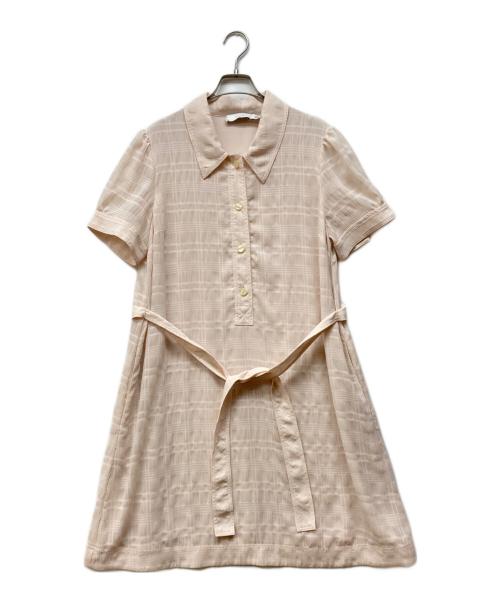 COACH（コーチ）COACH (コーチ) プラッド ショート スリーブ タイ フロント ドレス ピンク サイズ:Mの古着・服飾アイテム