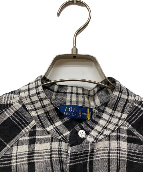 POLO RALPH LAUREN（ポロ・ラルフローレン）POLO RALPH LAUREN (ポロ・ラルフローレン) リネン プルオーバーシャツ ホワイト×ブラック サイズ:４の古着・服飾アイテム