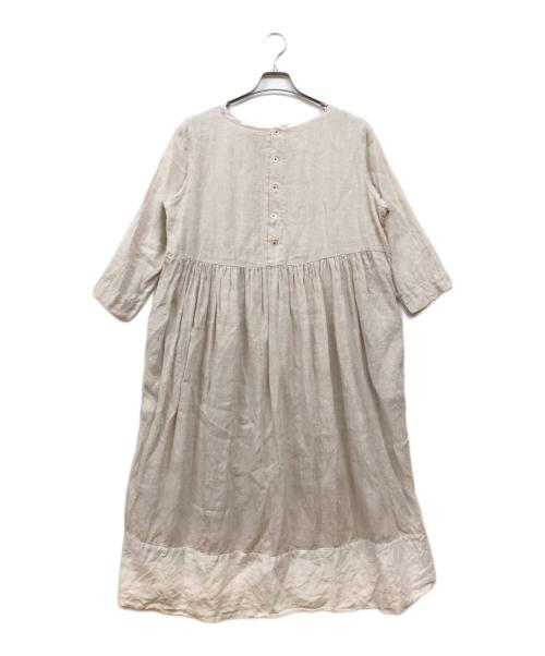 BASCO（バスコ）BASCO (バスコ) 麻素材の配色シンプルドレス アイボリー サイズ:2の古着・服飾アイテム