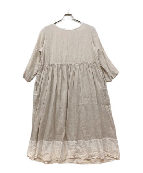 BASCO（バスコ）BASCO (バスコ) 麻素材の配色シンプルドレス アイボリー サイズ:2の古着・服飾アイテム