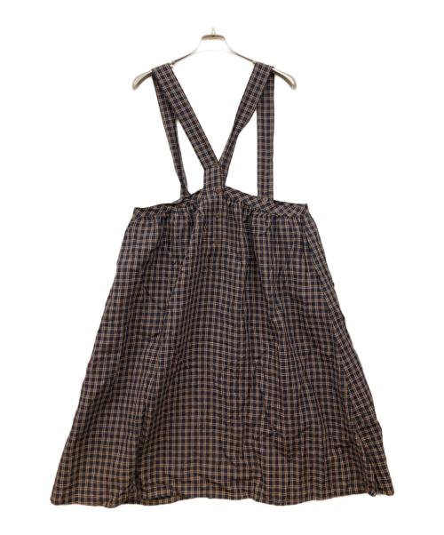 Vlas Blomme（ヴラスブラム）Vlas Blomme (ヴラスブラム) リネン ジャンパースカート ブラウン×ネイビー サイズ:freeの古着・服飾アイテム