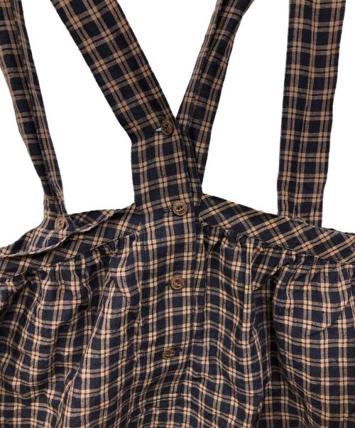 Vlas Blomme（ヴラスブラム）Vlas Blomme (ヴラスブラム) リネン ジャンパースカート ブラウン×ネイビー サイズ:freeの古着・服飾アイテム