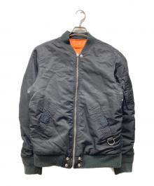 DIESEL（ディーゼル）の古着「ダメージデザインロゴプリントMA-1ジャケット」｜ブラック