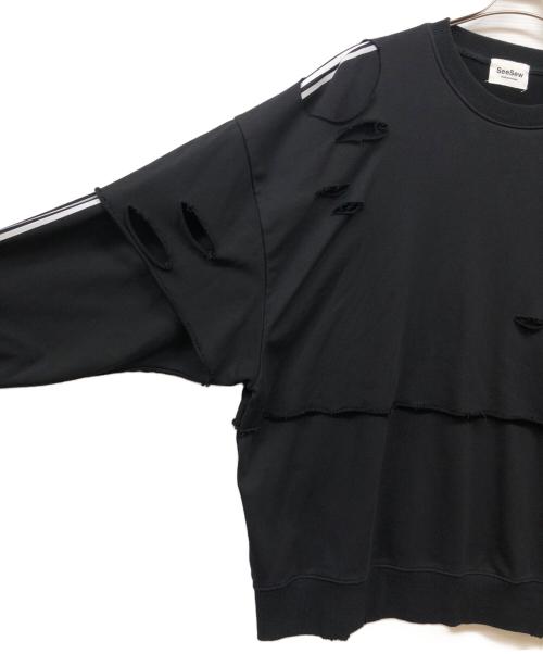 seesew（シーソー）seesew (シーソー) ダメージスウェット ブラック サイズ:Lの古着・服飾アイテム