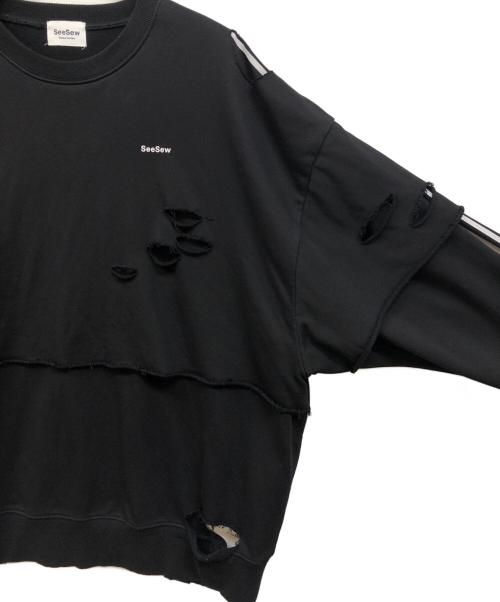 seesew（シーソー）seesew (シーソー) ダメージスウェット ブラック サイズ:Lの古着・服飾アイテム