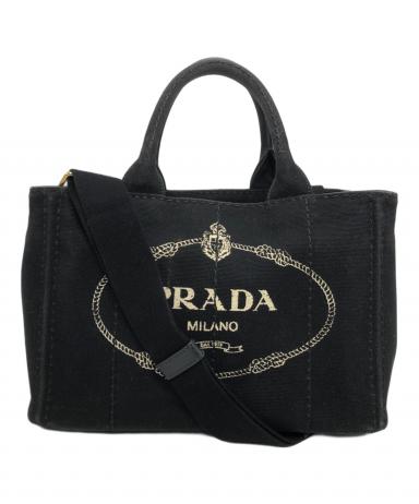 ばぶちゃん　プラダ カナパ S ハンドバッグ 2way 黒 白タグ プラダ PRADA バッグ CANAPA PLEX S FABRIC HANDBAG カナパ プレックス