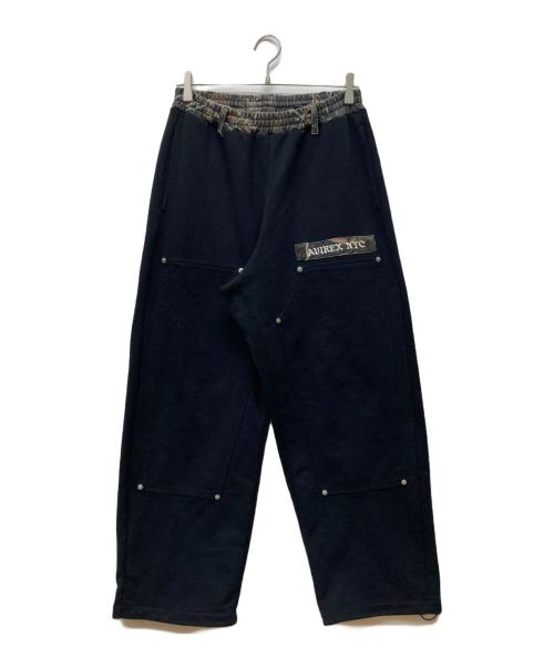 AVIREX（アヴィレックス）AVIREX (アヴィレックス) ダブルニースウェットパンツ ブラック サイズ:Lの古着・服飾アイテム