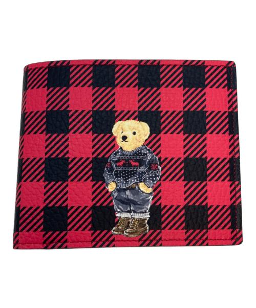POLO RALPH LAUREN（ポロ・ラルフローレン）POLO RALPH LAUREN (ポロ・ラルフローレン) ポロベアチェック2つ折り財布 レッド×ブラックの古着・服飾アイテム