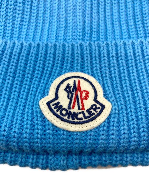 MONCLER（モンクレール）MONCLER (モンクレール) ロゴワッペン付きニットキャップ スカイブルーの古着・服飾アイテム