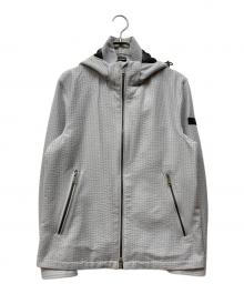 BLACK LABEL CRESTBRIDGE（ブラックレーベル クレストブリッジ）の古着「レザーロゴパッチ ジップパーカー」｜グレー