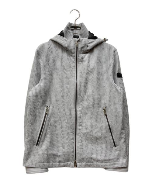 BLACK LABEL CRESTBRIDGE（ブラックレーベル クレストブリッジ）BLACK LABEL CRESTBRIDGE (ブラックレーベル クレストブリッジ) レザーロゴパッチ ジップパーカー グレー サイズ:Mの古着・服飾アイテム