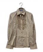 BURBERRY BLUE LABELバーバリー ブルー レーベル）の古着「フリルストライプシャツ」｜ブラウン