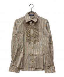 BURBERRY BLUE LABEL（バーバリー ブルー レーベル）の古着「フリルストライプシャツ」｜ブラウン