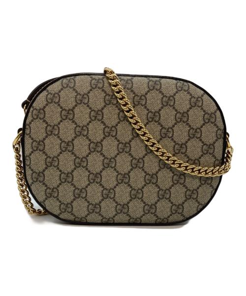 GUCCI（グッチ）GUCCI (グッチ) GGスプリーム ミニ チェーンバッグ ベージュ×ブラウンの古着・服飾アイテム