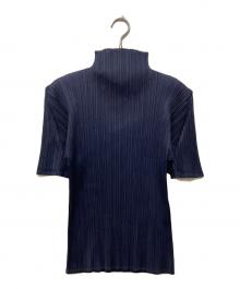 PLEATS PLEASE（プリーツプリーズ）の古着「プリーツハイネックカットソー」｜ネイビー
