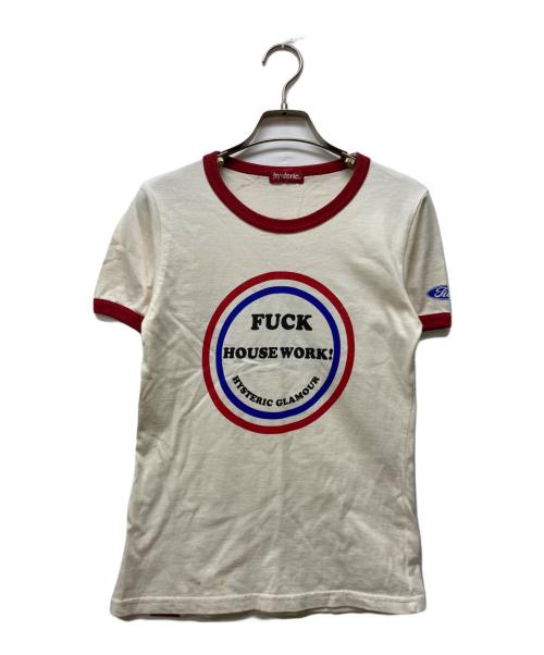 Hysteric Glamour（ヒステリックグラマー）Hysteric Glamour (ヒステリックグラマー) FUCK HOUSE WORK リンガーTシャツ アイボリー サイズ:FREEの古着・服飾アイテム