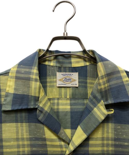 ARROW（アロー）ARROW (アロー) 60s チェックオープンカラーシャツ イエロー×ブルー サイズ:Mの古着・服飾アイテム