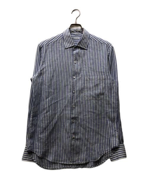 LORO PIANA（ロロピアーナ）LORO PIANA (ロロピアーナ) ストライプリネンシャツ ホワイト×ブルー サイズ:mの古着・服飾アイテム